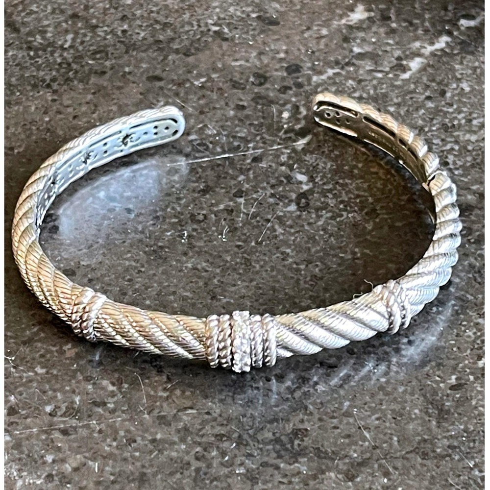 Judith Ripka Sterling Silver 925 CZ Cable Cuff Bracelet Hinged Rope Design 27g